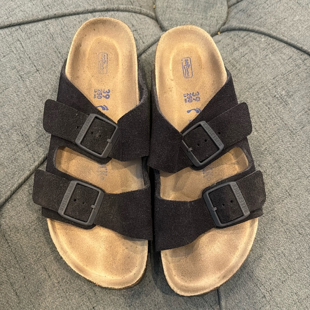 Black suede Birkenstock sandals